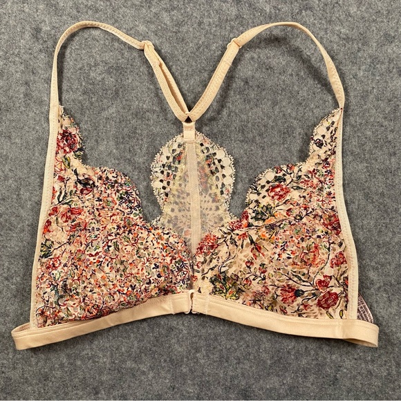 Victoria's Secret Floral Lace Racerback Bralette in Beige w/ Multicolors Small - Picture 2 of 6